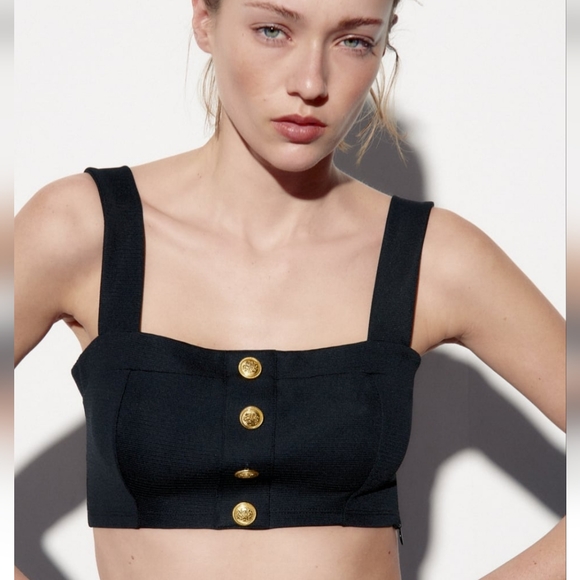 Zara Black Crop Top with Gold Buttons - Picture 8 of 16